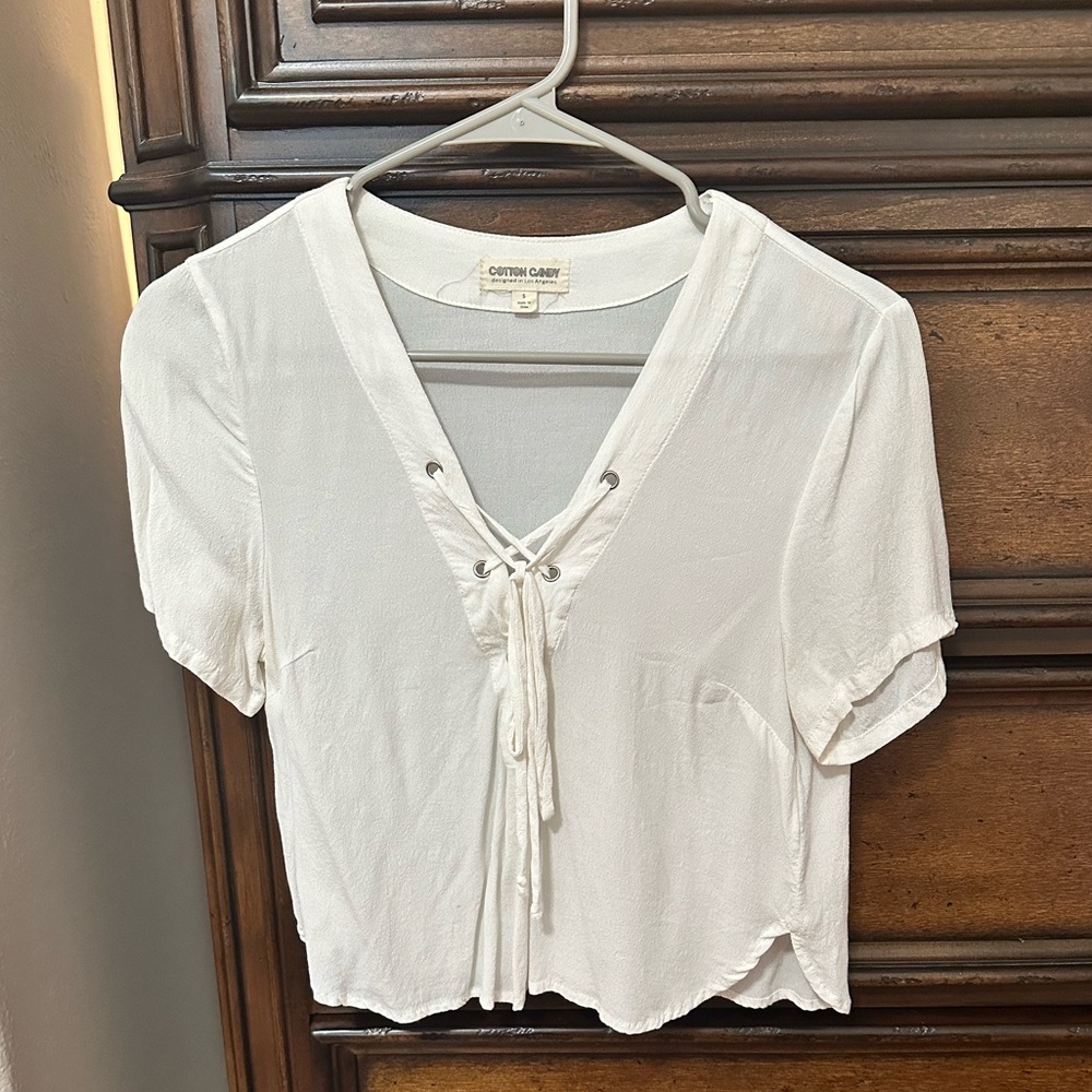 White Lace Up Top